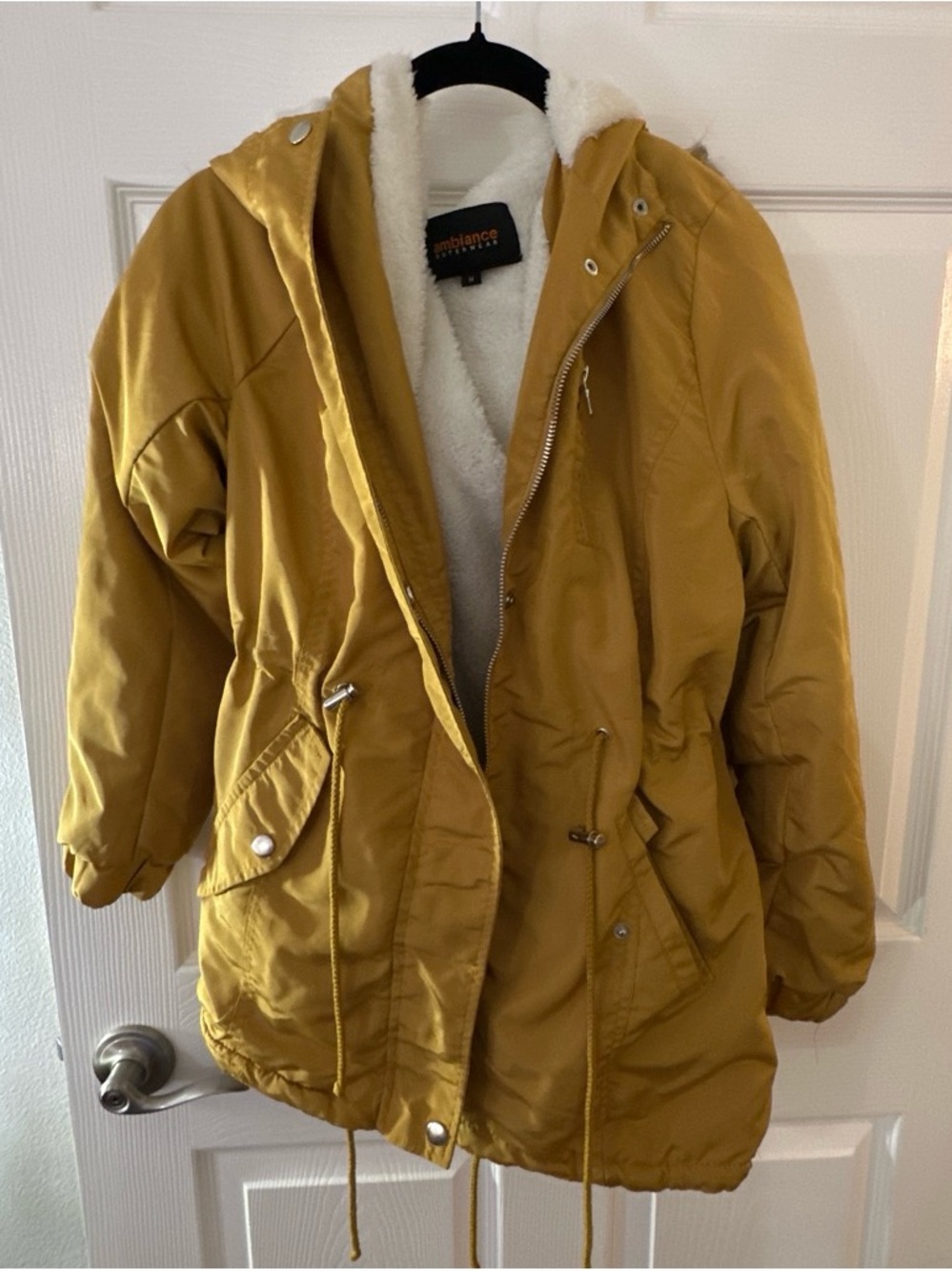 Ambiance Mustard Hooded Sherpa-Lined Utility Jacket Size M